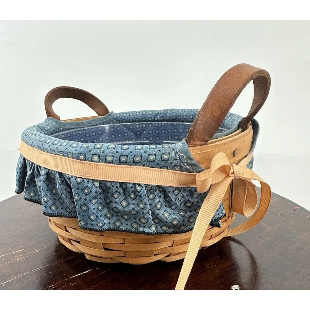 Longaberger Button Basket W/Protector & Classic French Blue Liner 1993